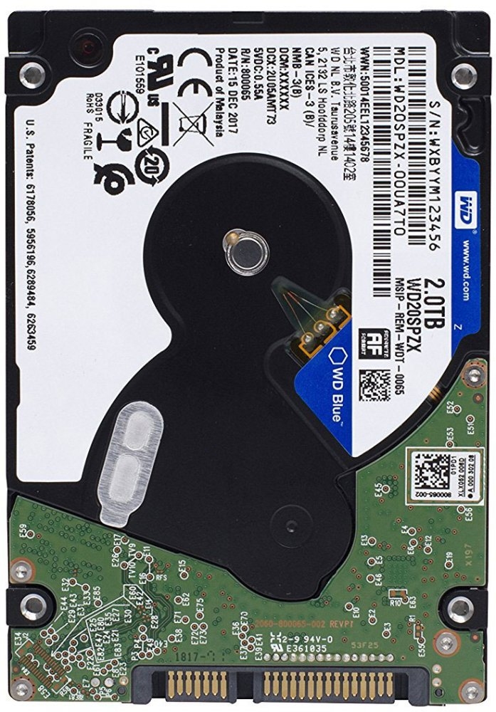 Жесткий диск 2000GB WD Blue (WD20SPZX) <SATA3, 5400, 128Mb, 7мм>