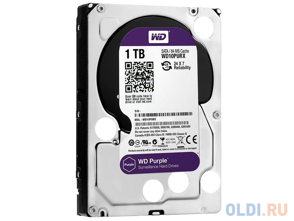 Жесткий диск  1TB WD Purple (WD10PURZ) <SATA3, 5400, 64Mb>