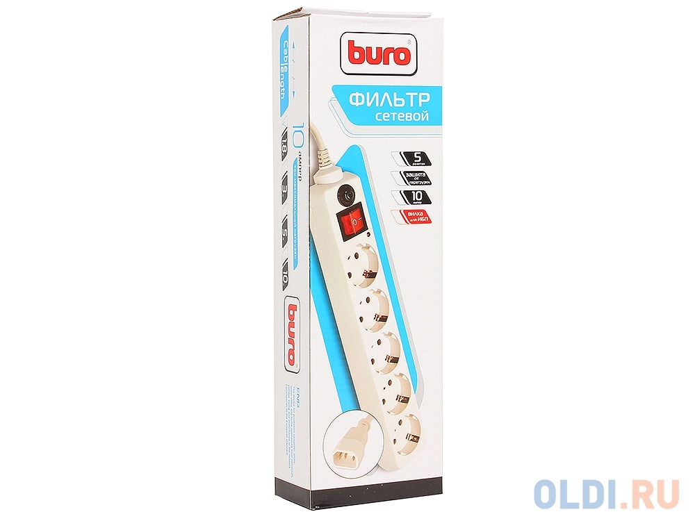 Сетевой фильтр Buro  1.8м (5 розеток) (500SH-1.8-B) (черный)