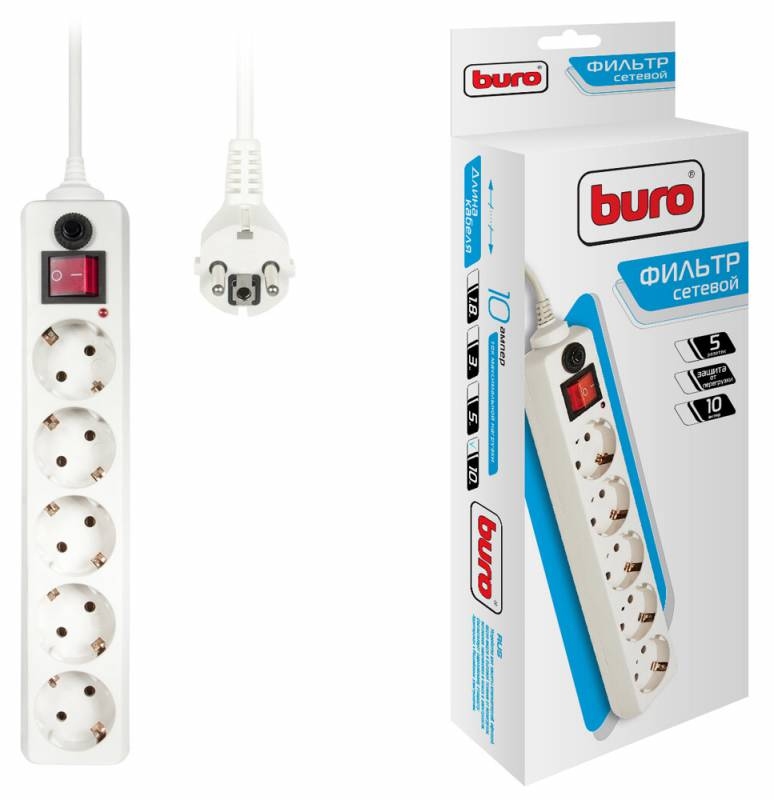 Сетевой фильтр Buro 10.0м (5 розеток) (500SH-10-W) (белый)