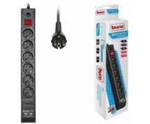 Сетевой фильтр Buro  3.0м (6 розеток) (BU-SP3_USB_2A-B) 2xUSB (черный) (коробка)