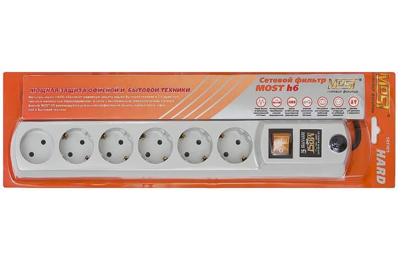 Сетевой фильтр Most H6 2.0м (6 розеток) (белый)