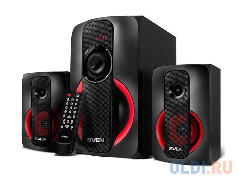 Колонки Sven MS-304 <2.1, 20Вт+2х10Вт RMS, USB, SD, ПДУ> (черно-красные)