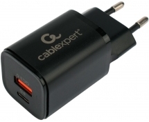 Зарядное устройство USB Cablexpert (MP3A-PC-43) <QC3.0, 30Вт, 3А, 1xUSB, 1xType-C> (черный)