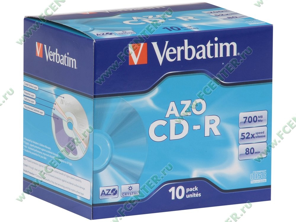 Диски CD-R 700MB Verbatim 52x (43327) <10 шт, Jewel, упаковка>