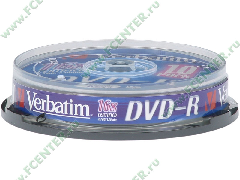 Диски DVD-R 4.7Gb Verbatim 16х (43523) <10 шт, на шпинделе, упаковка>