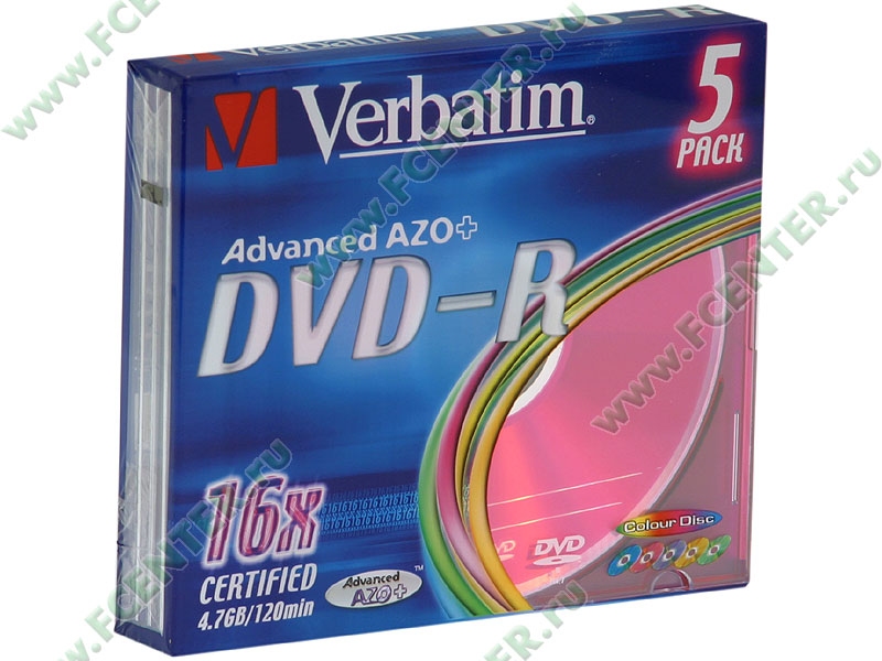 Диски DVD-R 4.7Gb Verbatim 16х (43557) <5 шт, slim, упаковка>