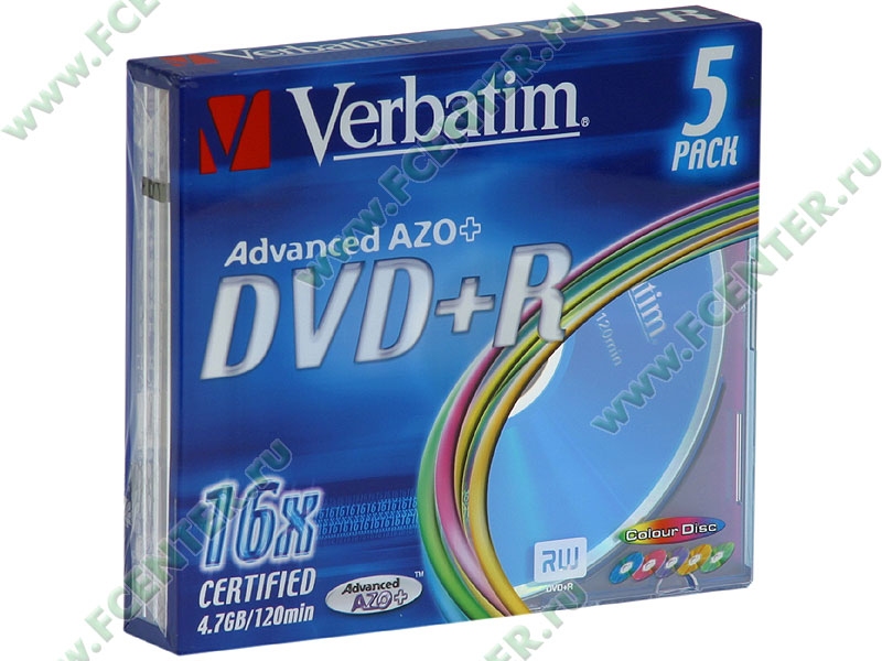 Диски DVD+R 4.7Gb Verbatim 16х (43556) <5 шт, slim, упаковка>