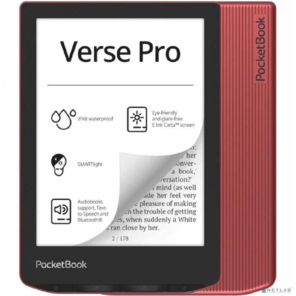 Электронная книга PocketBook 634 Verse Pro <6", 1072x1448, E-ink Carta HD, 16gb> <красный>