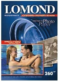 Бумага LOMOND (A4, 260гр, 20л) Premium Photo Суперглянцевая, 1стор. <1103101>