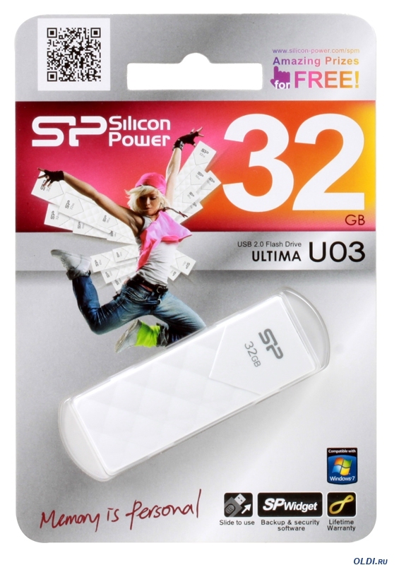 Накопитель  32GB Silicon Power Ultima U03 (SP032GBUF2U03V1W) <USB2.0> (белый)