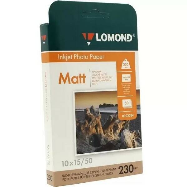 Бумага LOMOND (A6, 10x15, 230гр, 50л) Photo Матовая, 1стор. <0102034>