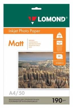 Бумага LOMOND (A4, 190гр, 50л) Photo Матовая, 2стор. <0102015>