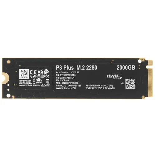 Накопитель SSD 2TB Crucial P3 Plus (CT2000P3PSSD8) <M.2 2280, NVMe, PCI-Ex4 4.0>
