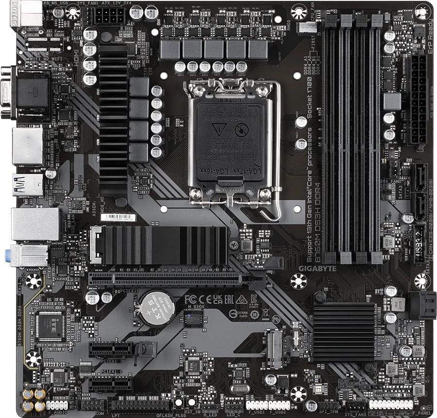 Сист.плата Gigabyte B760M DS3H DDR4 <1700 B760 4xDDR4 4xSATA 2xM.2 PCIe16 D-Sub HDMI DP USB3.2 mATX>